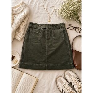 Sahalie Olive Green Corduroy Mini Skirt Womens 10 Utility Pocket A-Line Cotton